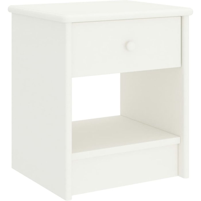 Mesita de noche blanca, 35x30x40 cm, madera maciza de pino.