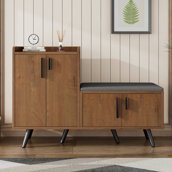 Zapatero - con banco y 4 puertas - marrón