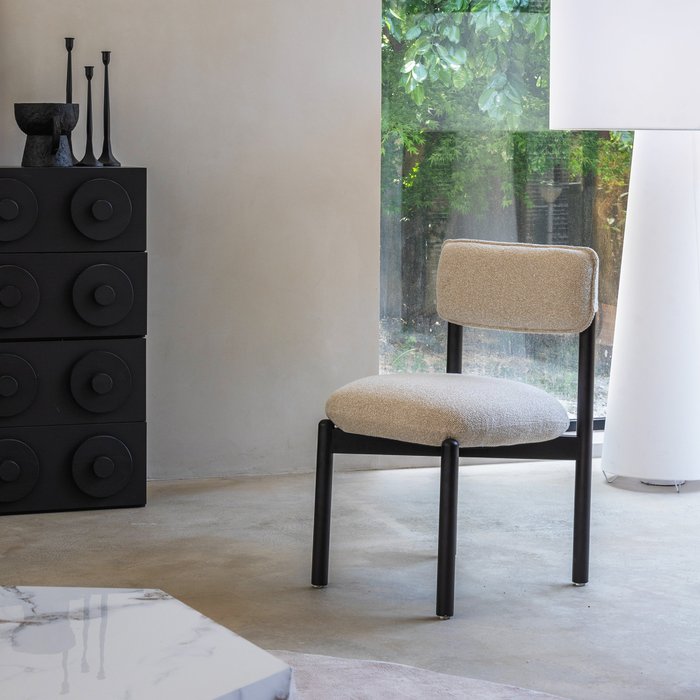 Silla de madera frank negra/beige, tamaño pequeño, asiento tapizado