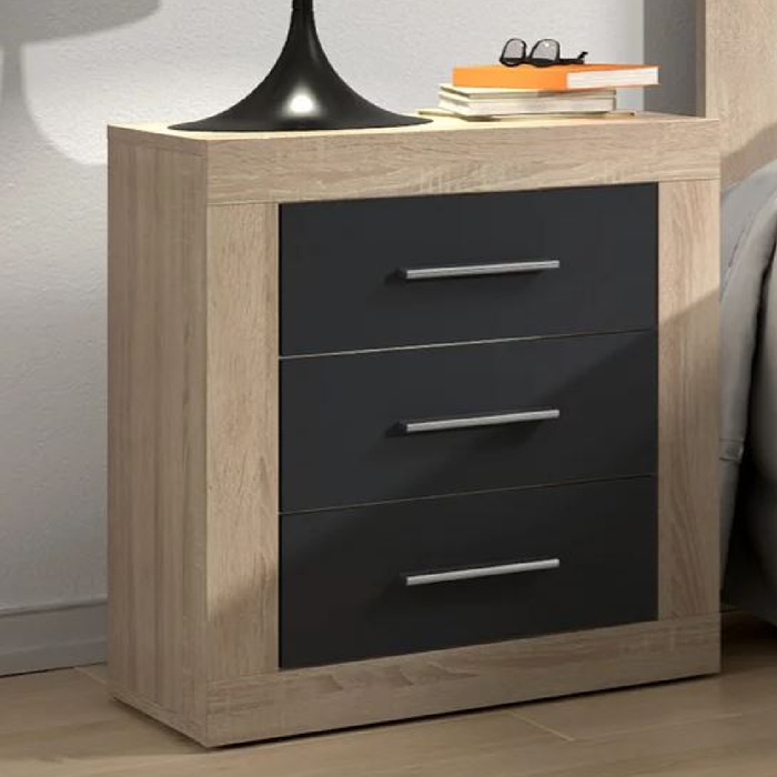 Mesita de noche lara - 3 cajones - cambrian/grafito - 50x60cm
