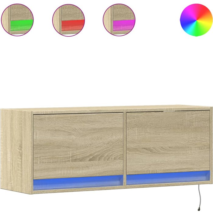 Mueble de tv de pared con iluminación led roble sonoma 100x31x35 cm - comfortxl