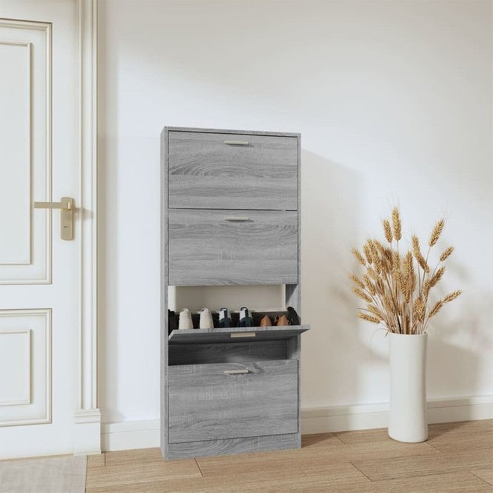 Vidaxl mueble zapatero madera contrachapada gris sonoma 59x17x150 cm