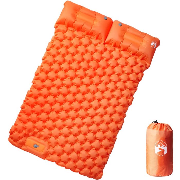 Colchón y almohadas de camping autoinflables para 2 personas naranja