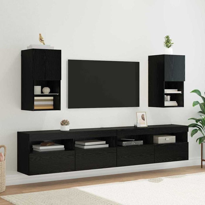 Mueble de tv de pared de 2 piezas, roble negro, 30,5 x 30 x 60 cm