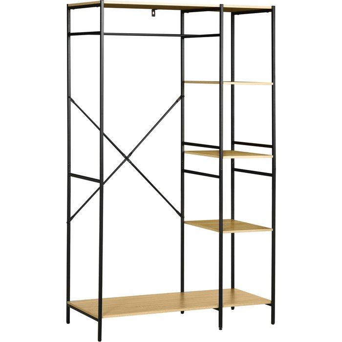 Perchero madera natural 4 estantes barra colgar 30kg 100x46x170cm