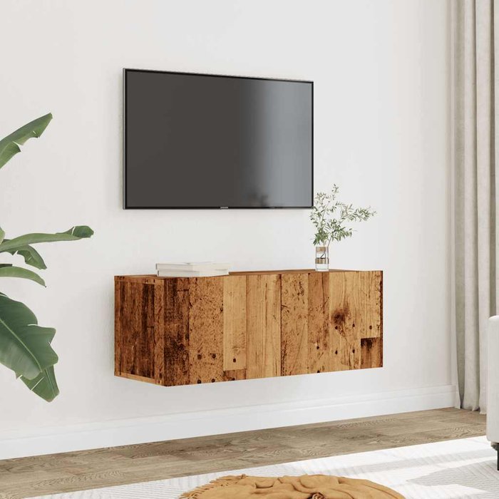 Muebles de tv de pared, 2 piezas, madera envejecida, 80x30x30 cm