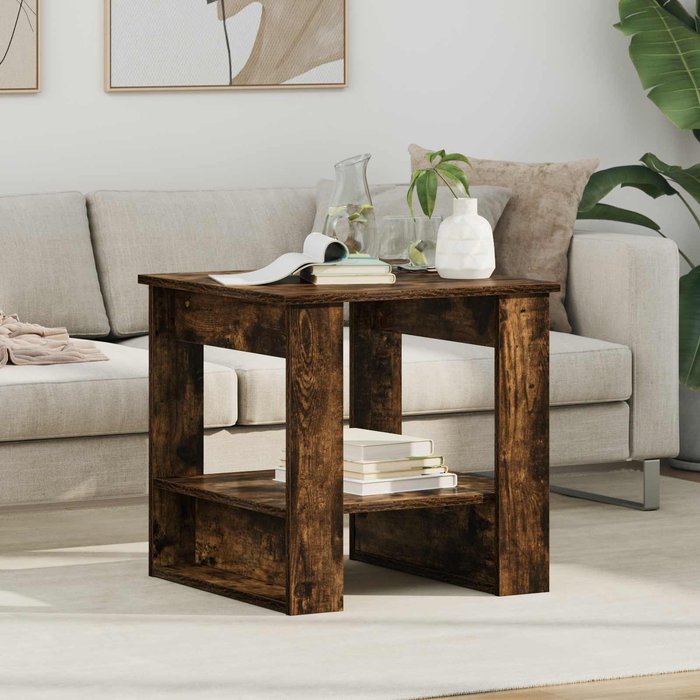 Mesa de centro, roble ahumado, 51 x 50 x 50 cm, madera de ingeniería.