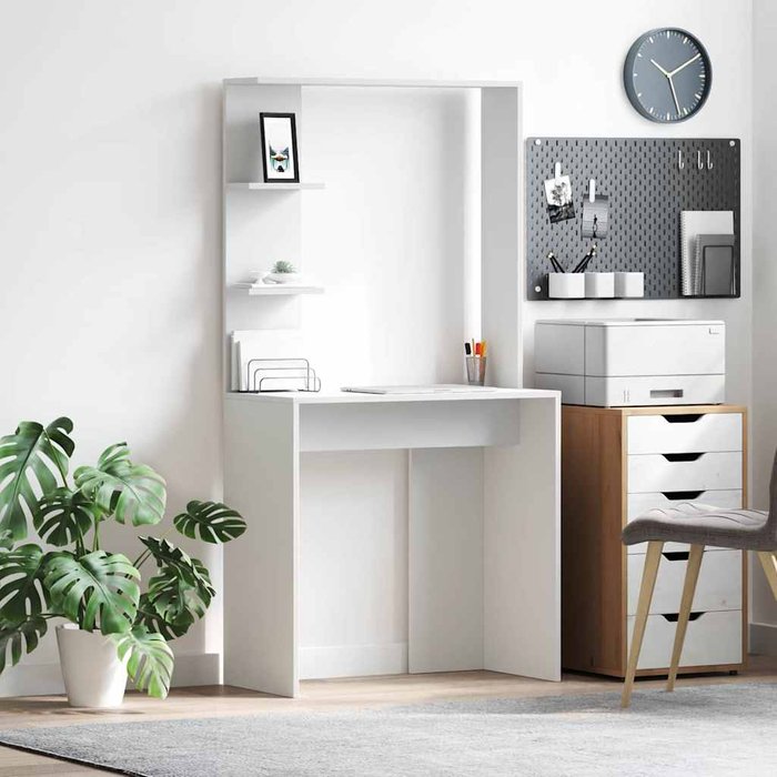 Escritorio blanco de 78,5 x 37 x 154,5 cm, fabricado en madera de ingeniería.