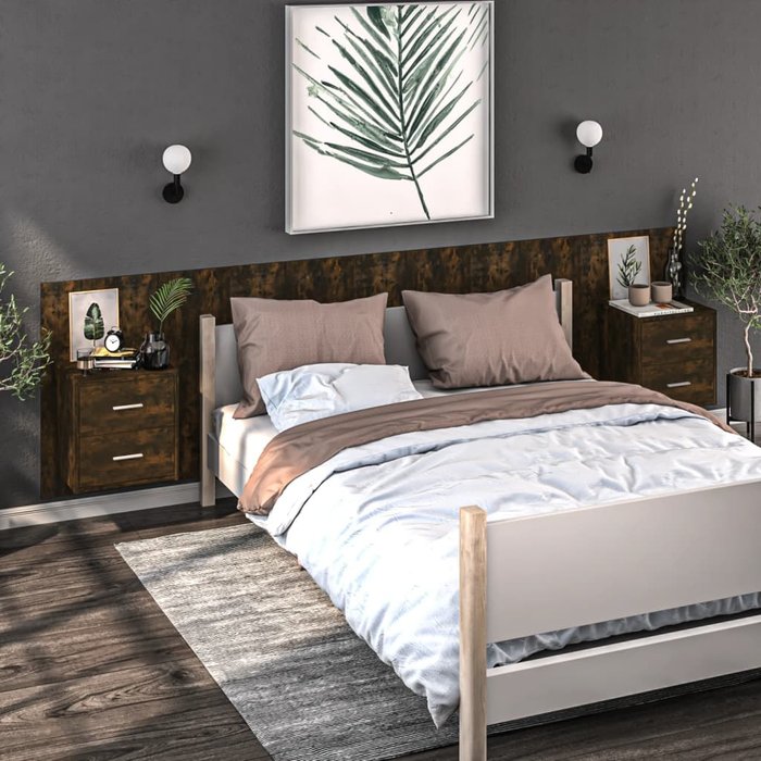 Mesita de noche de pared 2 unidades color roble ahumado - comfortxl