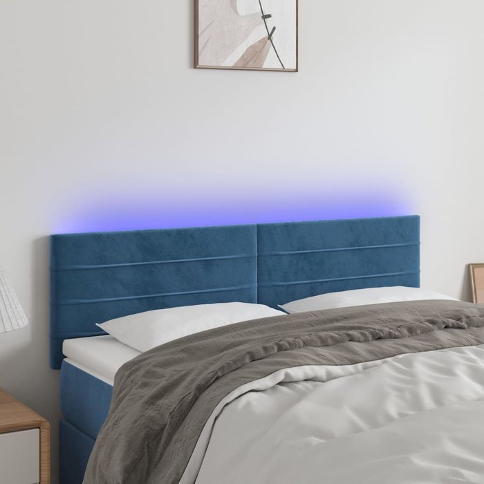Cabecero led azul oscuro 144x5x78/88 cm terciopelo