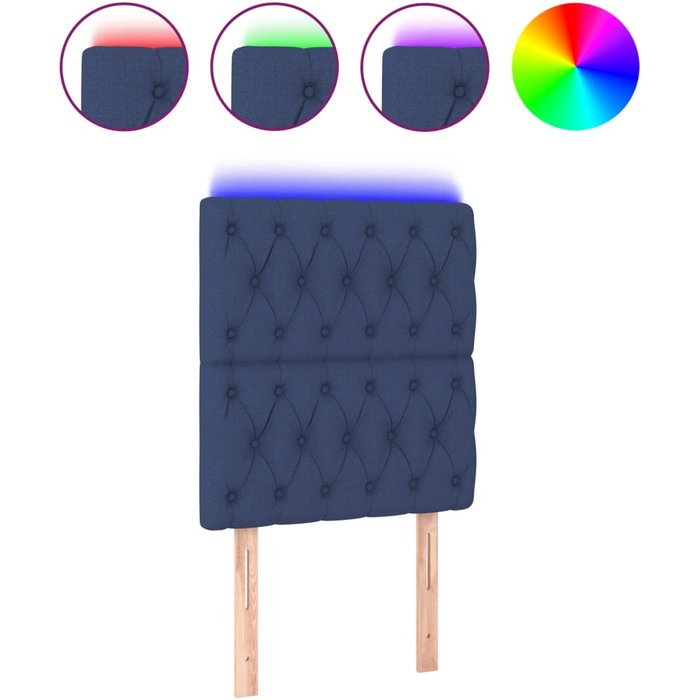 Cabecero cama - mueble cabecero con luces led tela azul 80x7x118/128 cm