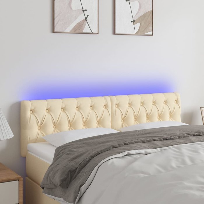 Cabecero con led de tela color crema 160x7x78/88 cm