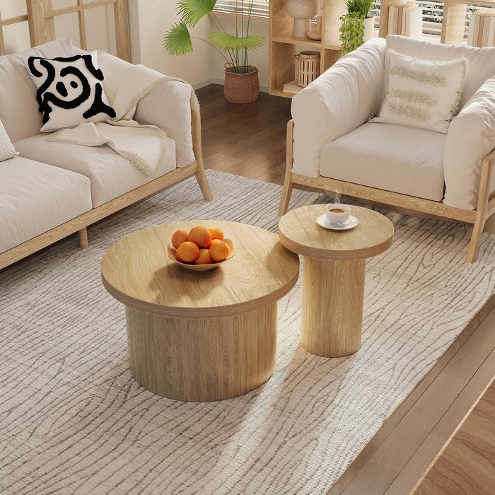 Juego de 2 mesas de centro redondas color natural 66x53x40 cm