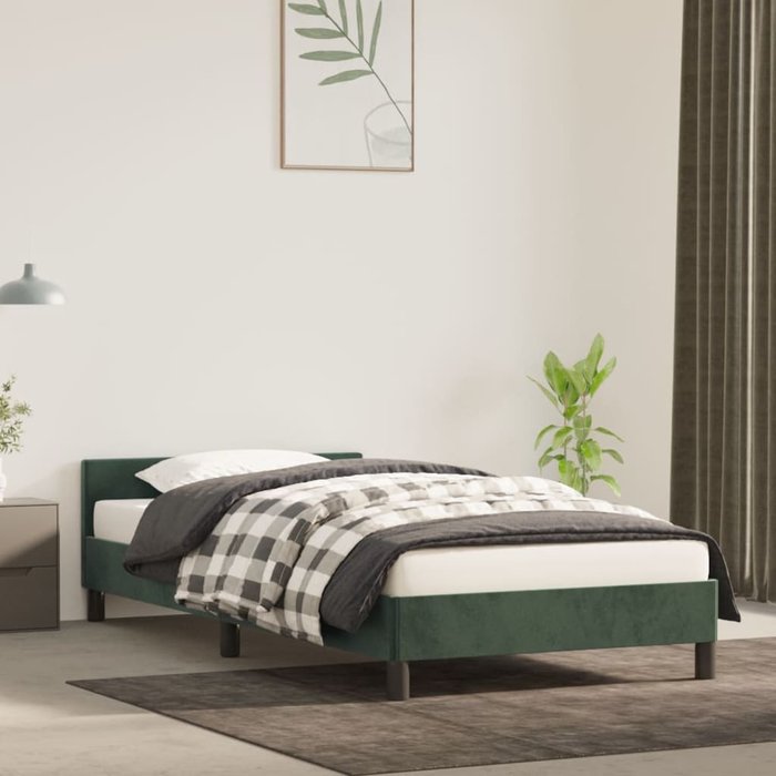Estructura de cama con cabecero verde oscuro 90x200 cm terciopelo
