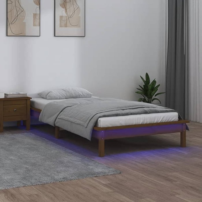 Estructura de cama led marrón miel 75x190 cm pequeña madera sencilla