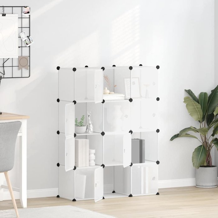 Organizador de almacenamiento cúbico con 12 cubos y puertas de pp transparentes.