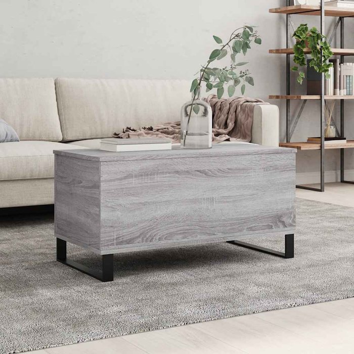 Mesa de centro madera contrachapada gris sonoma 90x44,5x45 cm