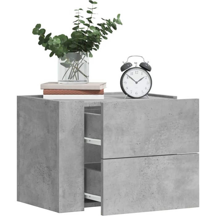 Mesitas de noche de pared de 2 piezas, gris hormigón, 45x30x35 cm
