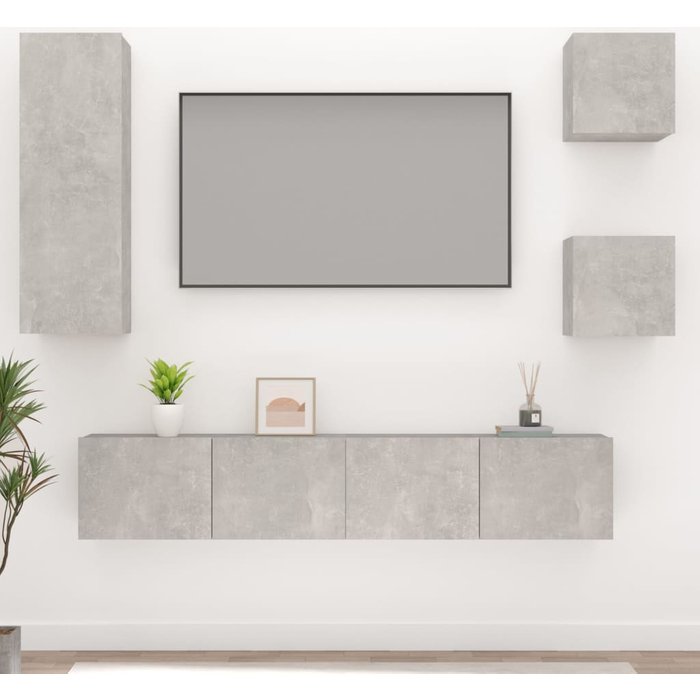 Vidaxl set de muebles de tv 5 pzas madera contrachapada gris hormigón