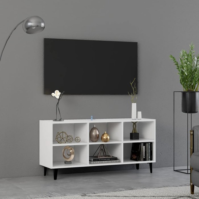 Mueble tv con patas de metal blanco 103,5x30x50 cm