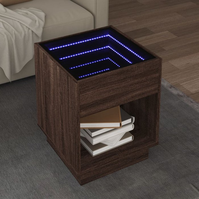 Mesa de centro con infinity led roble marrón 40x40x50 cm