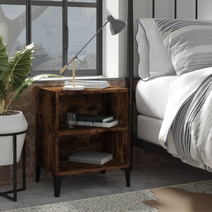 Maison exclusive - mesita de noche con patas de metal roble ahumado 40x30x50 cm
