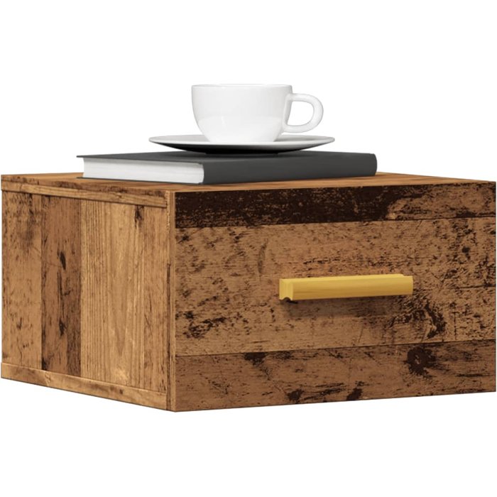 Mesitas de noche de pared, 2 unidades, madera envejecida, 35x35x20 cm