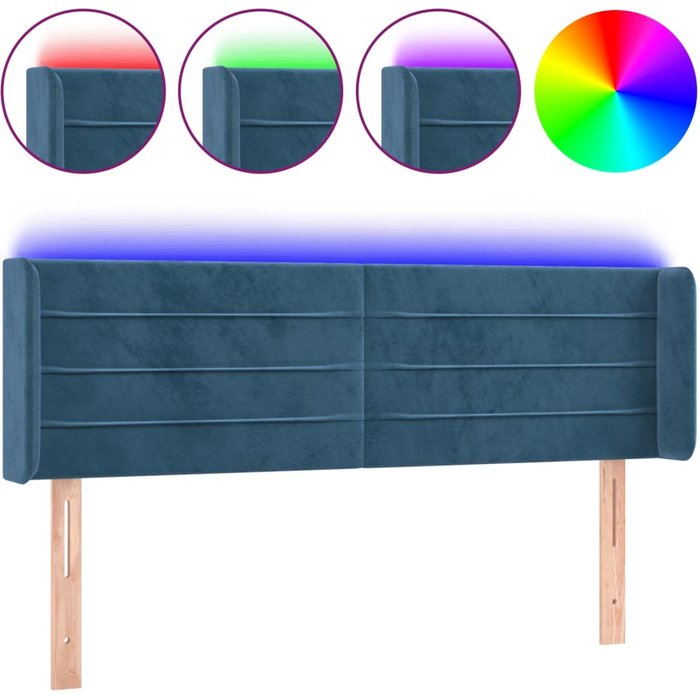 Cabecero led de terciopelo azul oscuro 147x16x78/88 cm - comfortxl