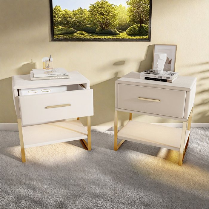 Mesita de noche blanca con 1 cajón, moderna, para dormitorio, 1 pieza