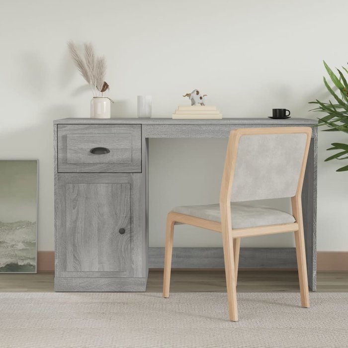 Vidaxl escritorio y cajón madera contrachapada gris sonoma 115x50x75cm