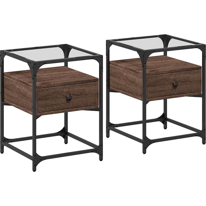 Mesitas noche 2 uds madera ingeniería marrón roble 40x40x55 cm - comfortxl