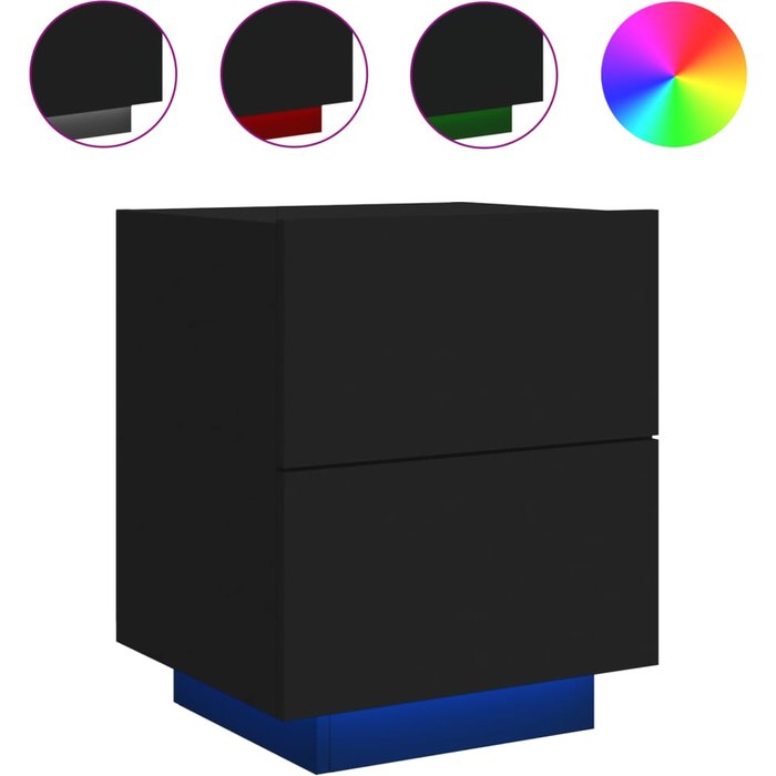 Mesita de noche con luces led madera de ingeniería negra - comfortxl