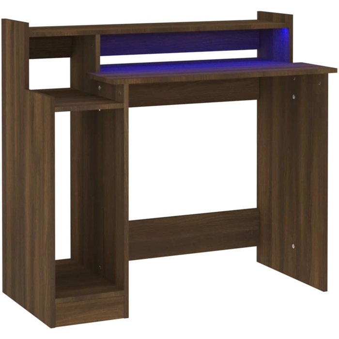 Escritorio con led madera ingeniería marrón roble 97x45x90 cm - comfortxl