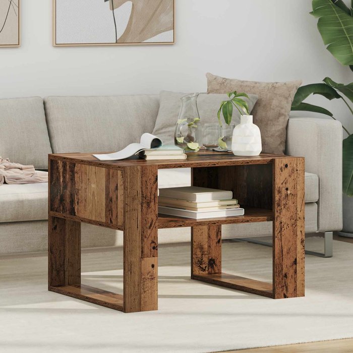 Mesa de centro, madera antigua, 66 x 53 x 45 cm, madera de ingeniería.