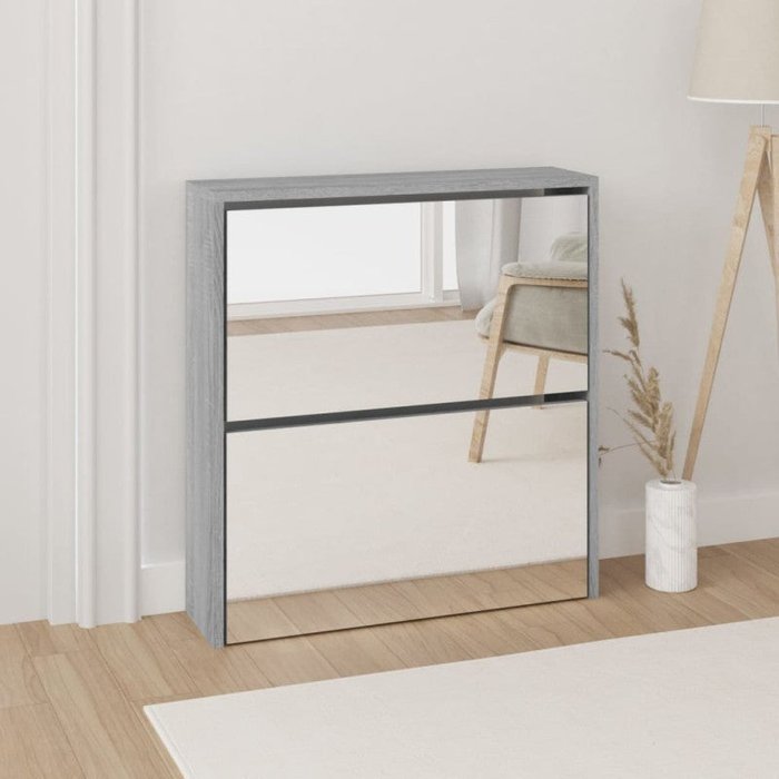 Vidaxl mueble zapatero con espejo 2 niveles gris sonoma 63x17x67 cm