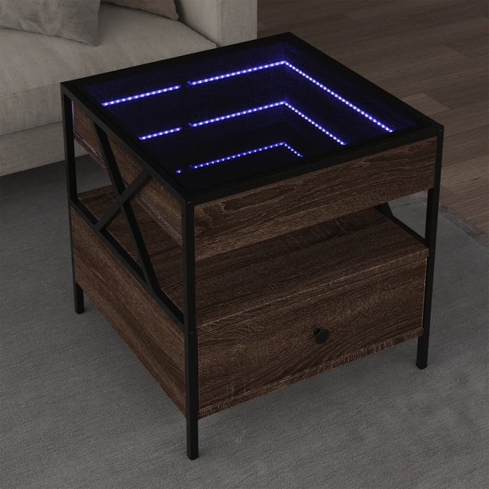 Mesa de centro con infinity led marrón roble 50x50x51 cm