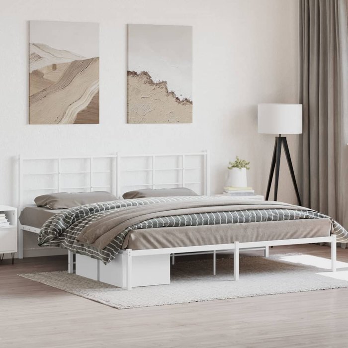 Vidaxl estructura de cama con cabecero metal blanca 200x200 cm