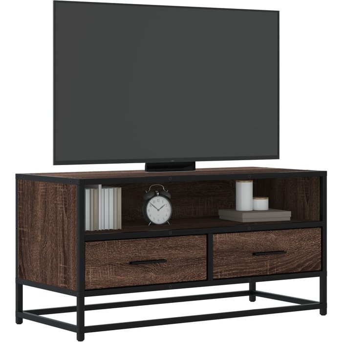 Mueble de tv de roble marrón 80x34,5x40 cm madera contrachapada y metal