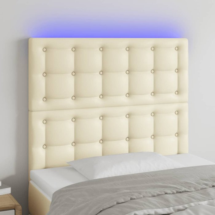 Maison exclusive - cabecero con luces led cuero sintético crema 100x5x118/128 cm