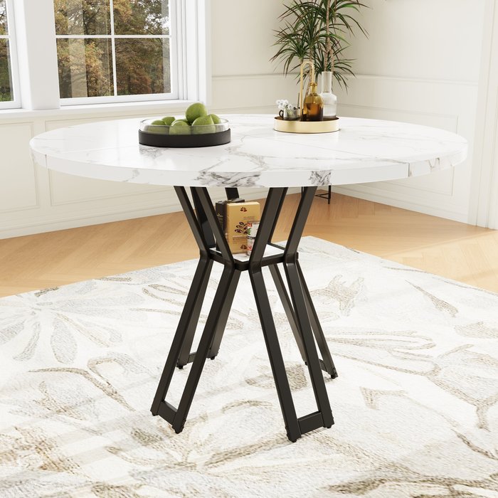 Mesa cuadrada 100x100x76 cm, diseño elegante, efecto mármol, patas metal, negro