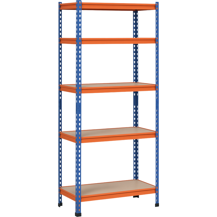 Estantería metálica 5 baldas 80x40x182cm altura ajustable 1500kg azul naranja