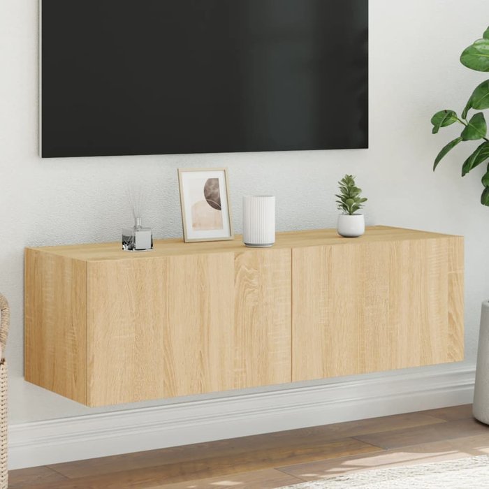 Vidaxl mueble de tv de pared con luces led roble sonoma 100x35x31 cm