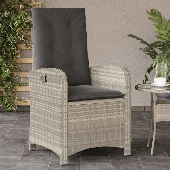 Vidaxl sillón de jardín reclinable con cojines ratán pe gris claro