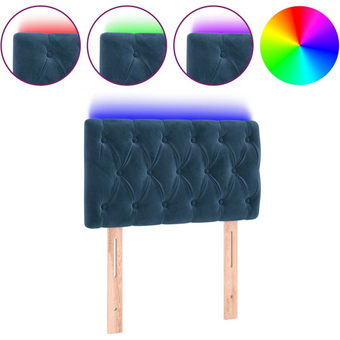 Cabecero cama - mueble cabecero con led de terciopelo azul oscuro 80x7x78/88 cm