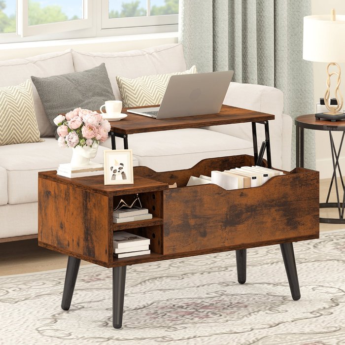 Mesa de centro balconera elevable - 80 x 40 x 61,5 cm - marrón