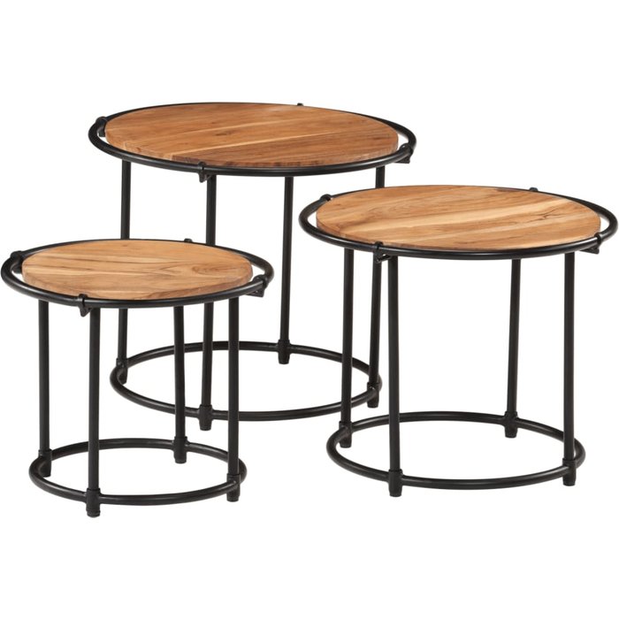 Mesas apilables 3 piezas madera maciza de acacia