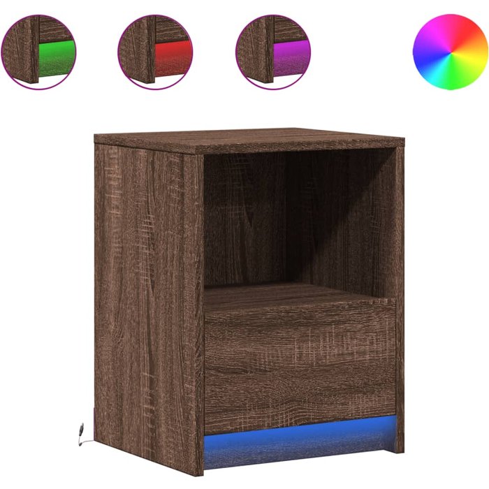 Mesitas de noche luces led 2 uds madera ingeniería roble marrón - comfortxl