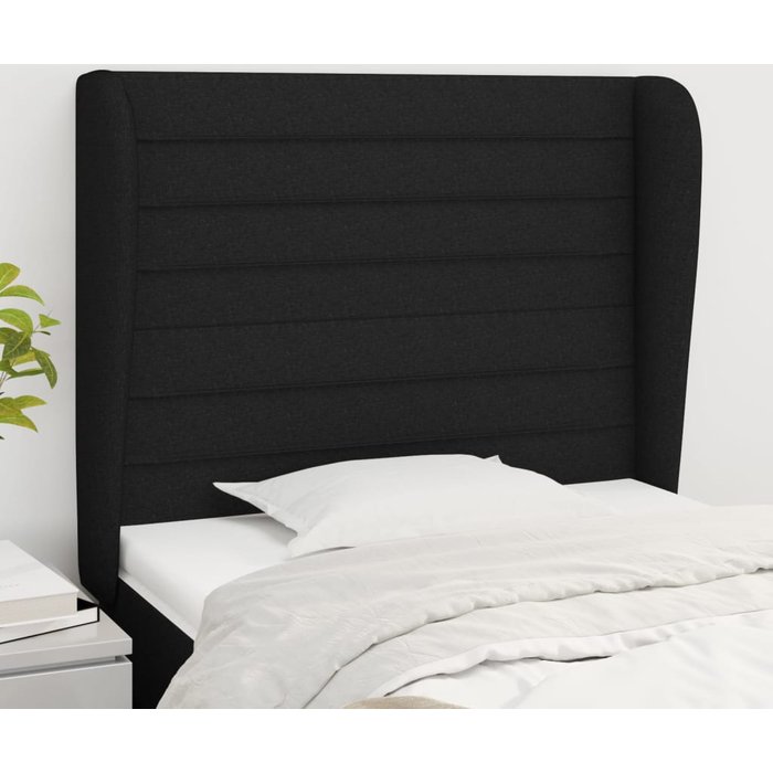 Cabecero con orejas de tela negro 83x23x118/128 cm - comfortxl