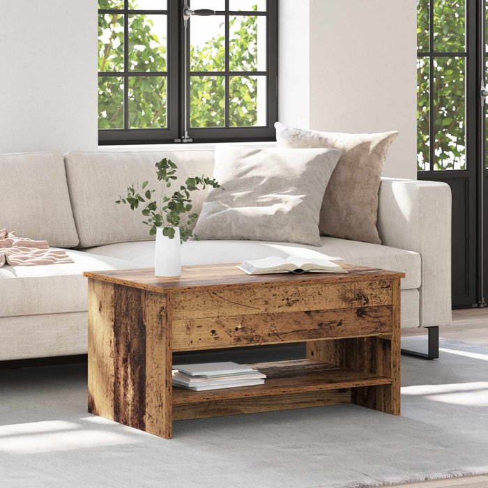Mesa de centro de madera antigua, 80 x 50,5 x 41,5 cm, madera de ingeniería.
