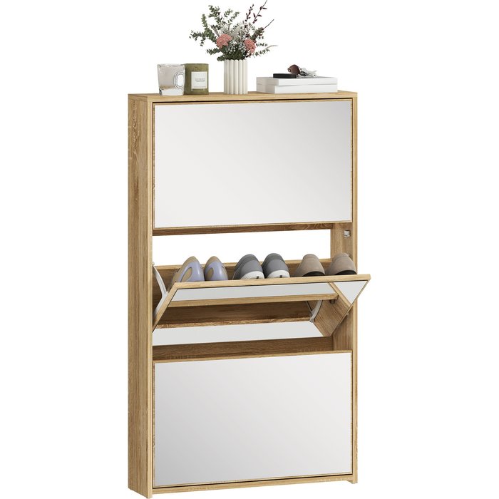 Zapatero estrecho 3 puertas con espejo 9 pares 65x17x114cm madera pasillo